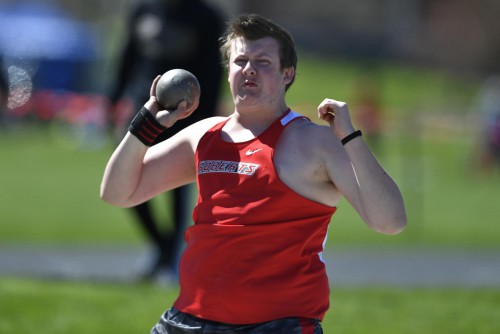 Dawson Levan throws during a meet.