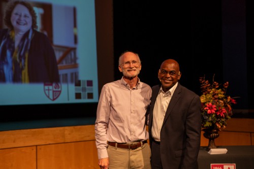 Doug Cullum and President Hayles smile