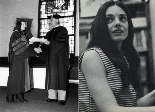 Elvera receiving a degree and Elvera looking up