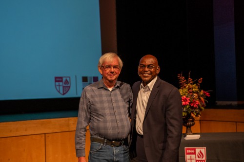 John Kells and President Hayles smile