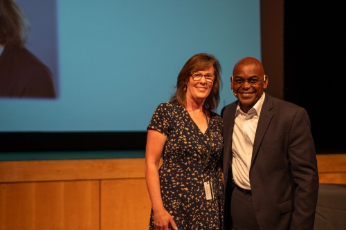 Kristine Reed and President Hayles smile