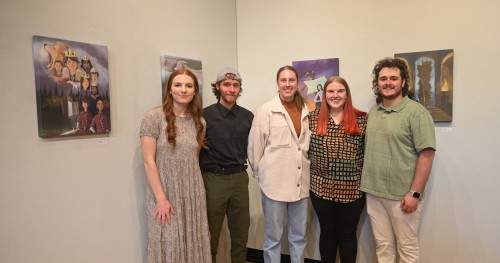 Senior art students at their exhibition